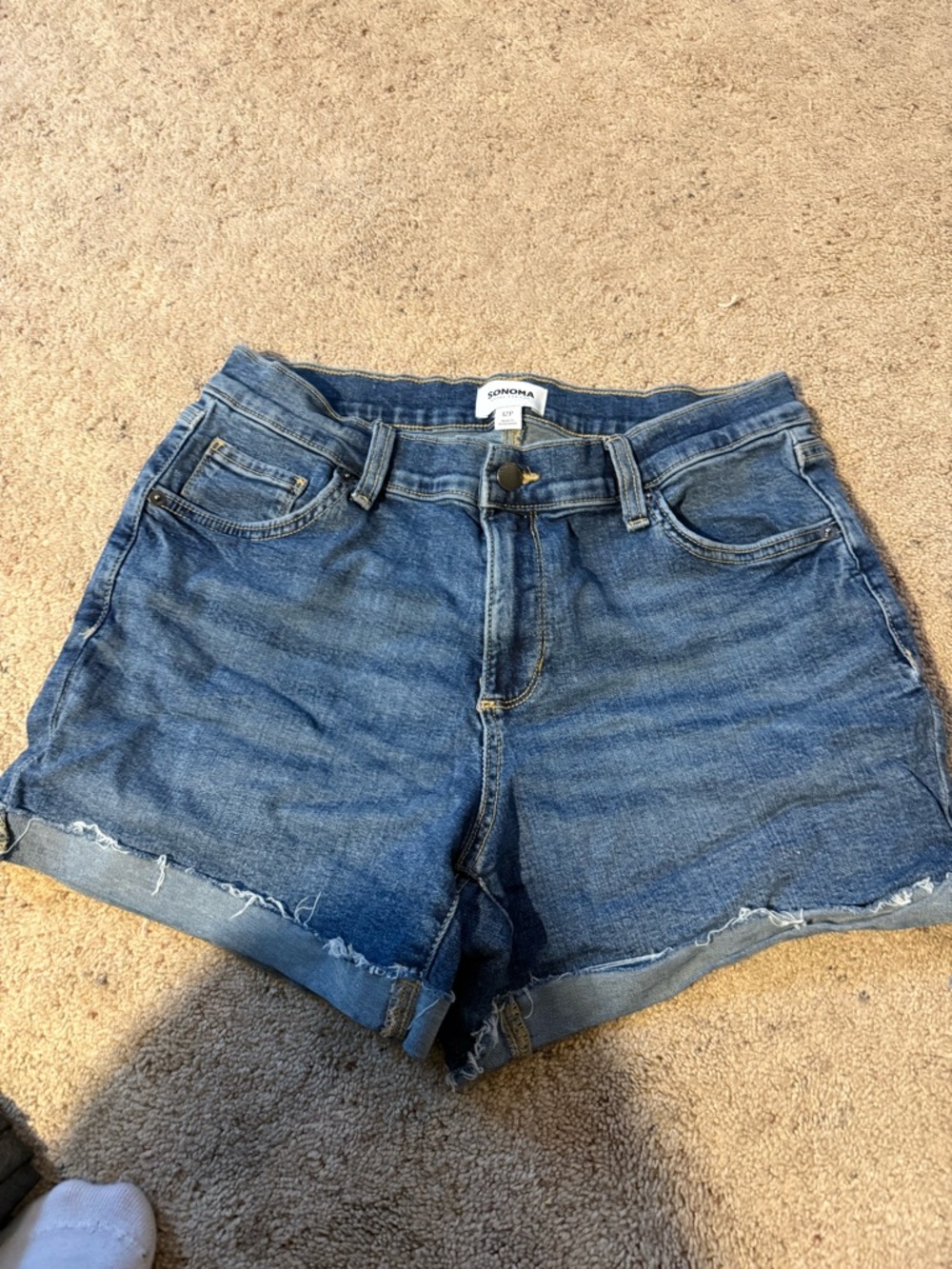 Sonoma Medium Blue Denim High-Rise Rolled Hem Shorts